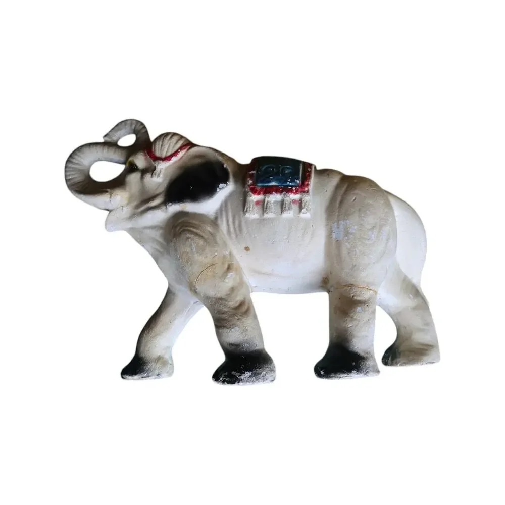 Vintage Chalkware Elephant Figurine MCM Circus Decor 13” Repaired Leg